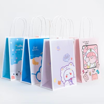 120gsm Bear Print Kantong Kertas Kraft Daur Ulang Kantong Kertas Belanja Kustom Untuk Makanan