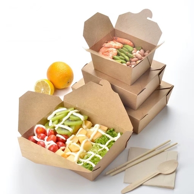 CMYK Pantone Kraft Pasta Salad Box OEM ODM Kotak Makan Siang Kertas Sekali Pakai